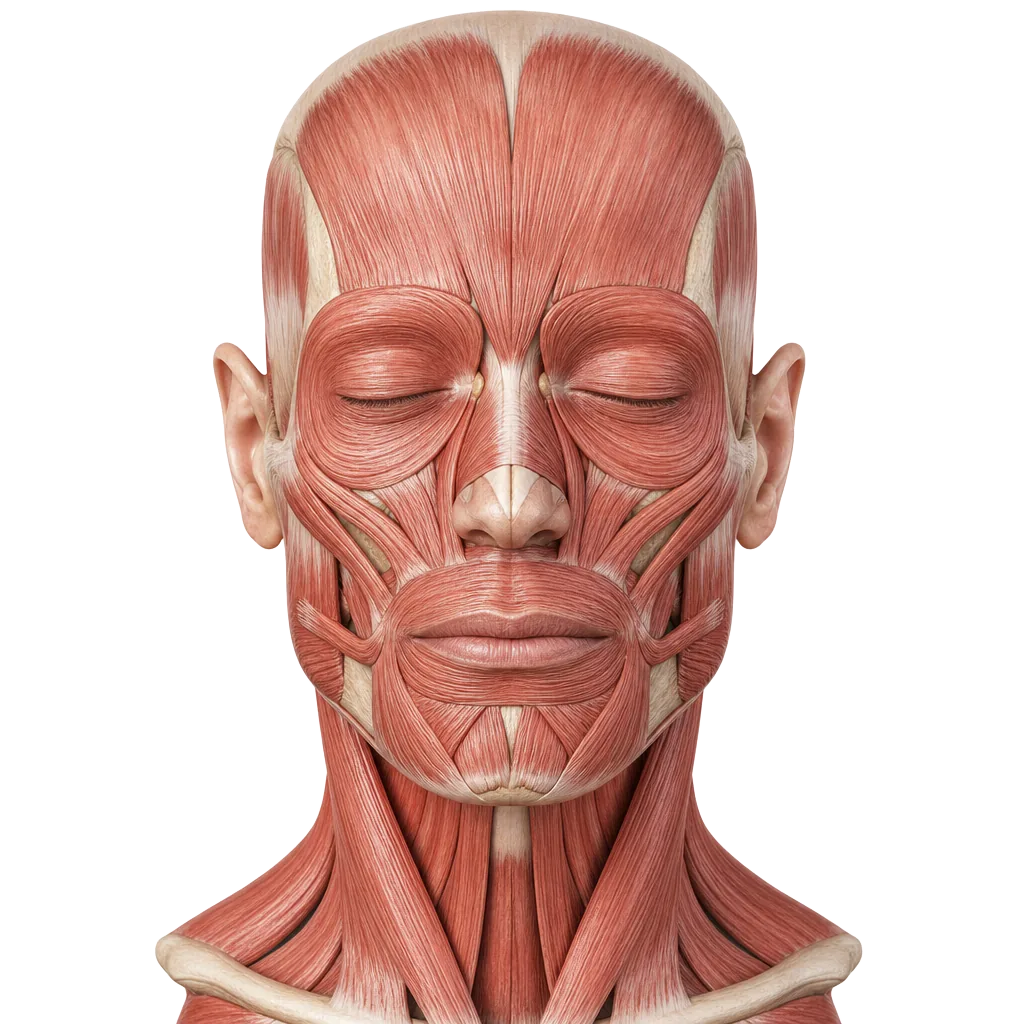 Diagrama anatômico facial com musculatura